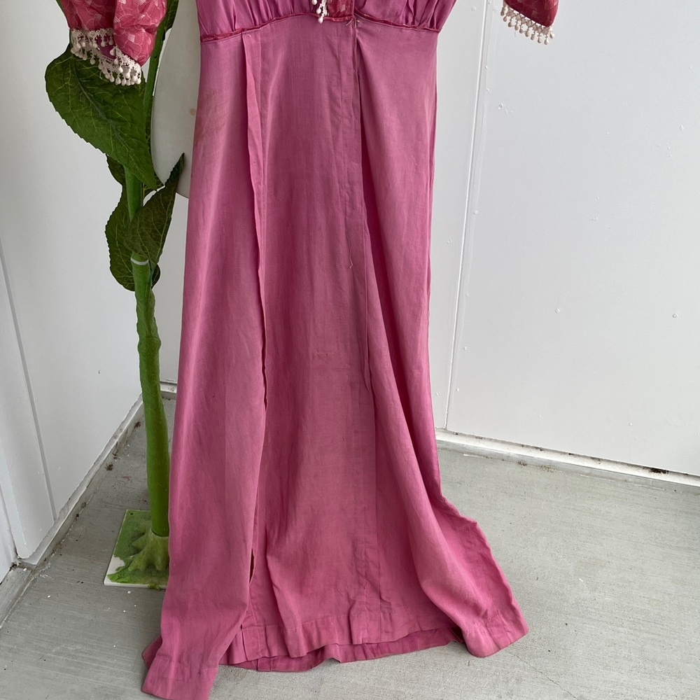 Vintage Antique Edwardian Cream Lace & Mauve Pink A-Line Empire Waist Maxi Dress - Picture 2 of 12